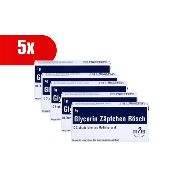 5 VNT. RÖSCH glicerino žvakutės, 1 g, 10 žvakučių