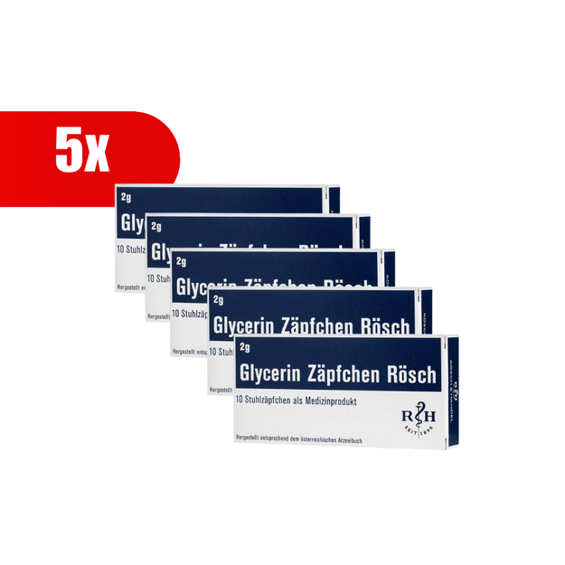 5 VNT. RÖSCH glicerino žvakutės, 2 g, 10 žvakučių