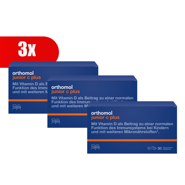 3 VNT. ORTHOMOL Junior C plus miško uogų skonio (30 dienos dozių)